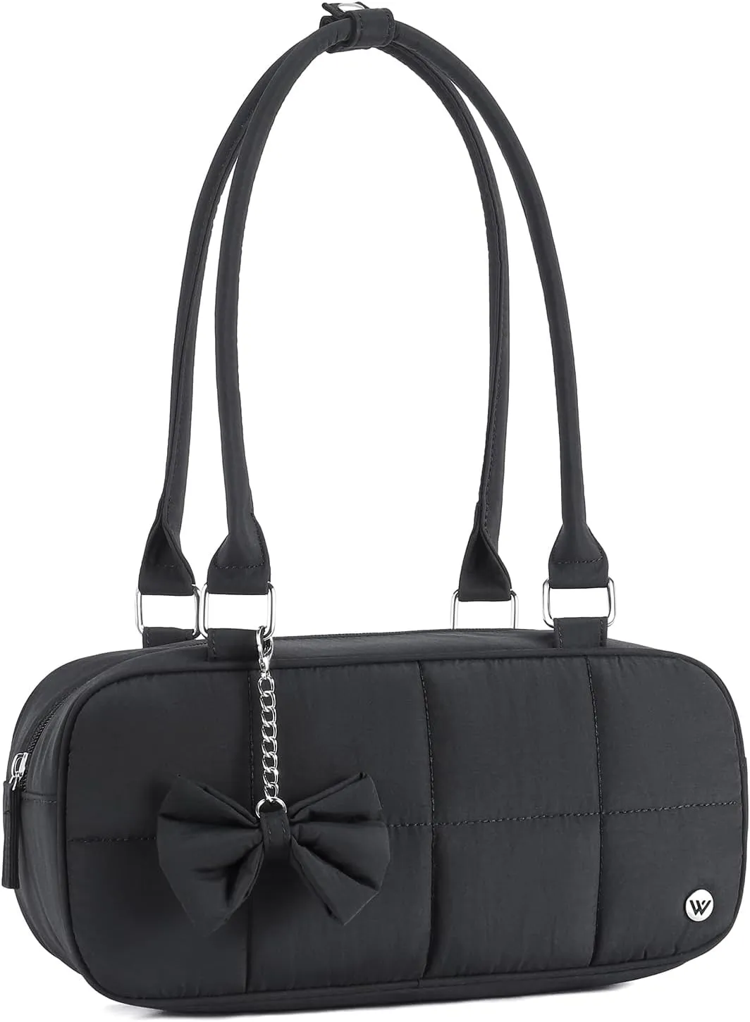 WESTBRONCO Puffer Shoulder Bag for Women Quilted Handbags, Puffy Cosmetic Makeup Bag Organizer with Cute Ornament