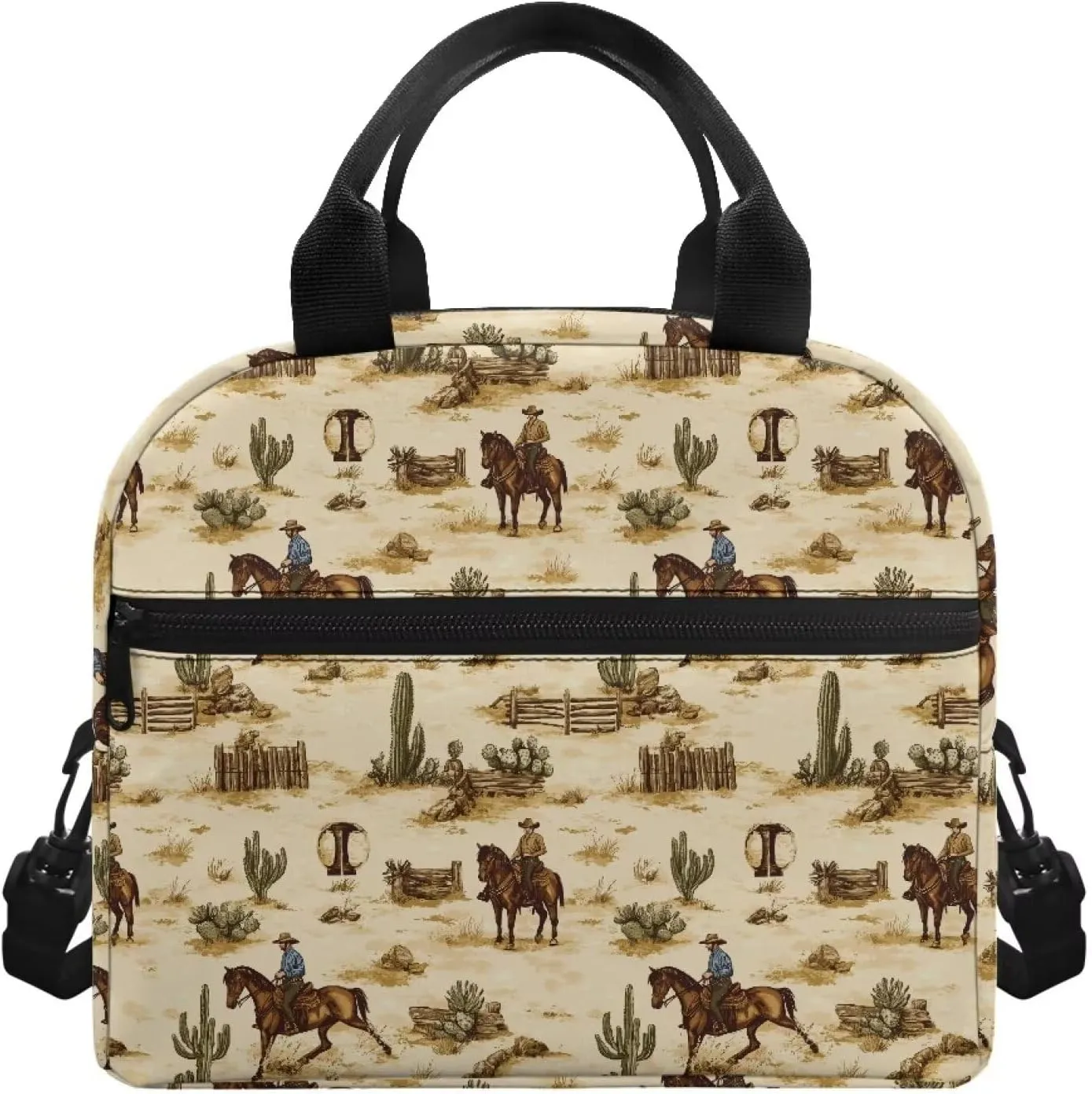 Western Kids Lunch Box Cowboys Insulated Lunch Bag Horse Lunch Tote Bag with Shoulder Straps Portable Insulated Lunch Bag Back to School Lunchbox