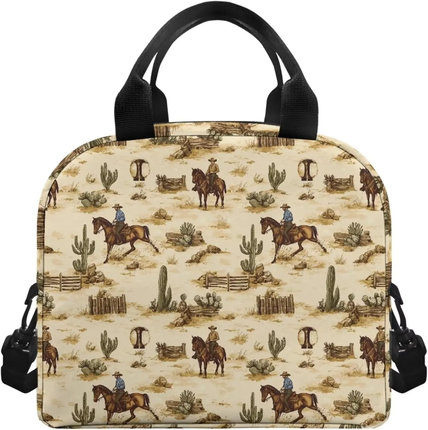 Western Kids Lunch Box Cowboys Insulated Lunch Bag Horse Lunch Tote Bag with Shoulder Straps Portable Insulated Lunch Bag Back to School Lunchbox