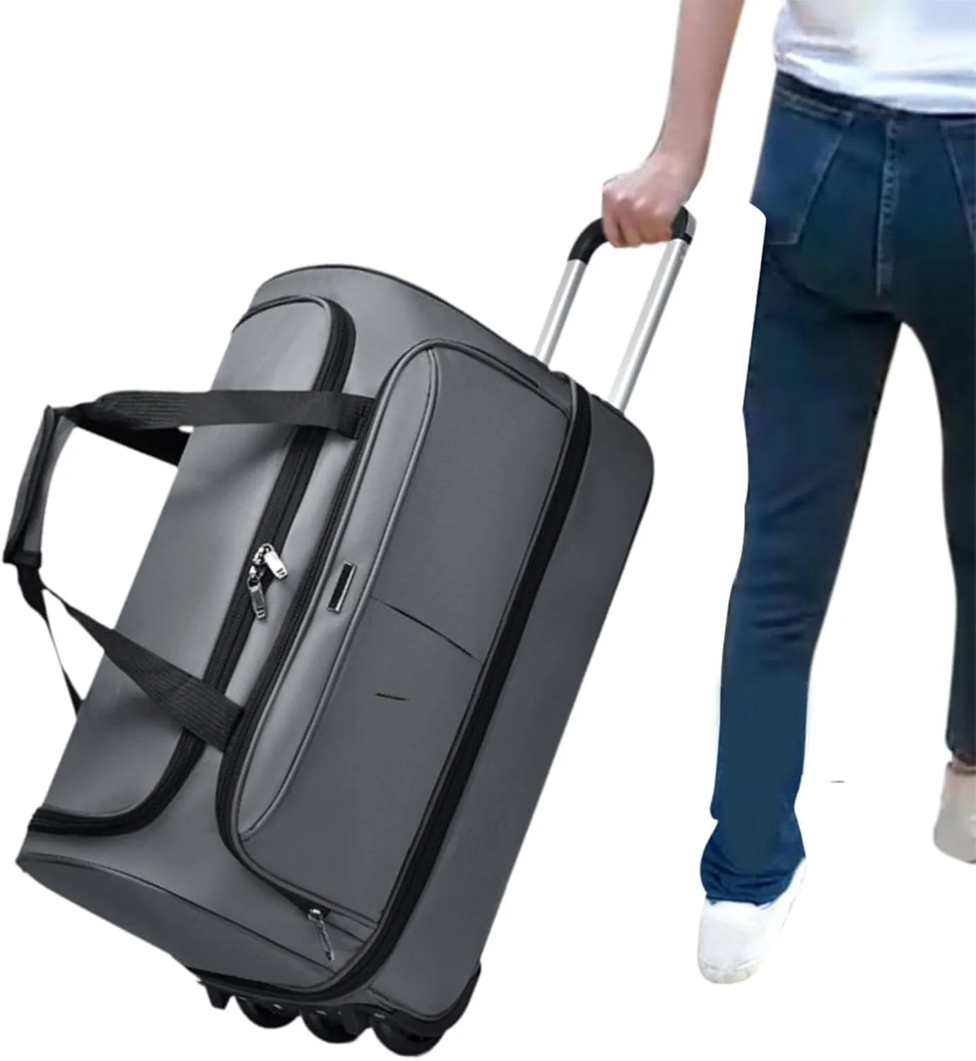 Wheeled Duffel Bag Suitcase Portable Handbag Multipurpose Luggage Bag Rolling Travel Bag for Outdoor Travel Men Business Trip, Gray, M