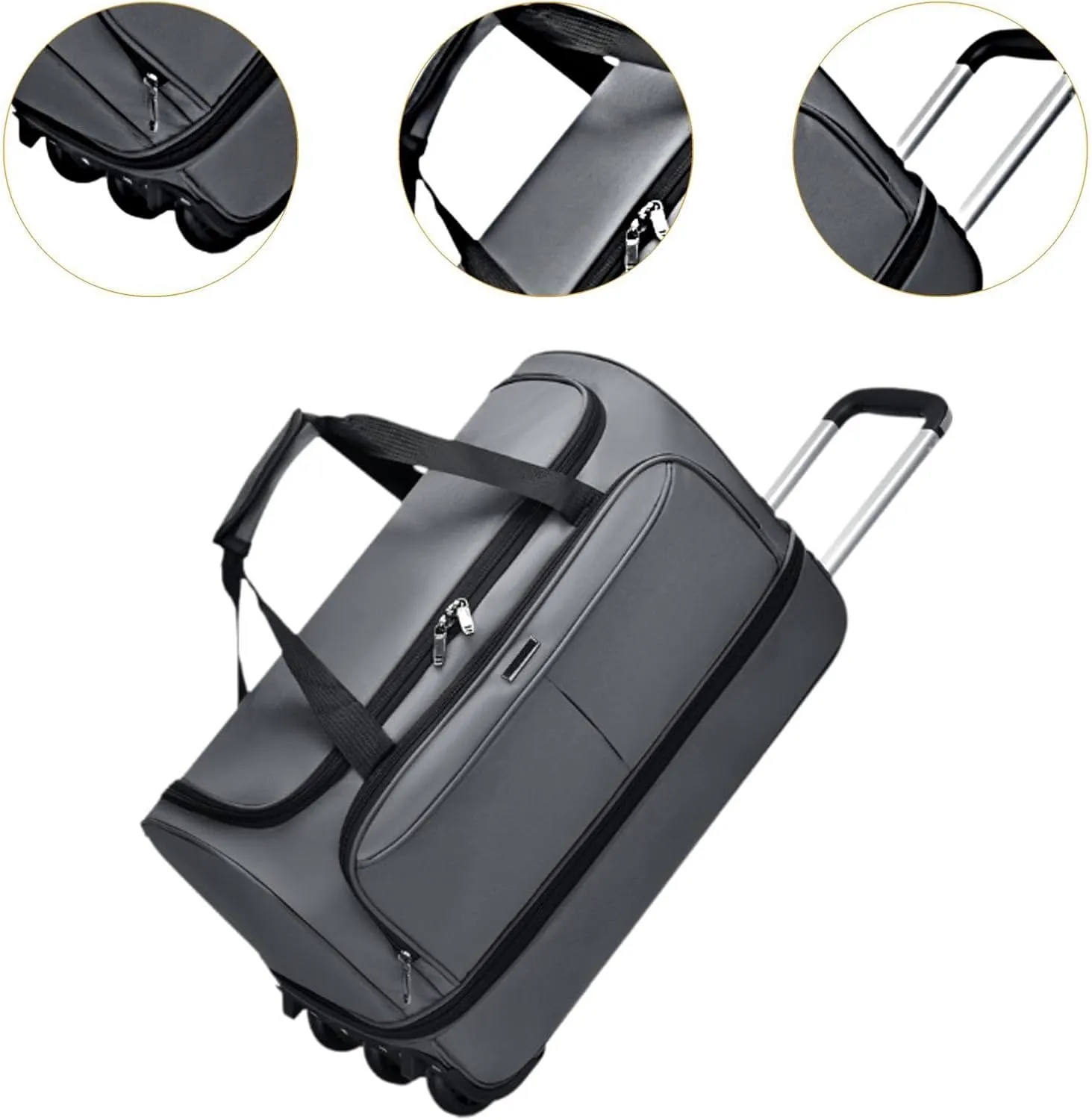 Wheeled Duffel Bag Suitcase Portable Handbag Multipurpose Luggage Bag Rolling Travel Bag for Outdoor Travel Men Business Trip, Gray, M