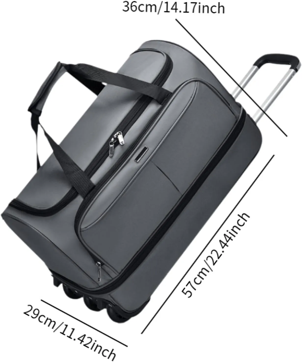 Wheeled Duffel Bag Suitcase Portable Handbag Multipurpose Luggage Bag Rolling Travel Bag for Outdoor Travel Men Business Trip, Gray, M