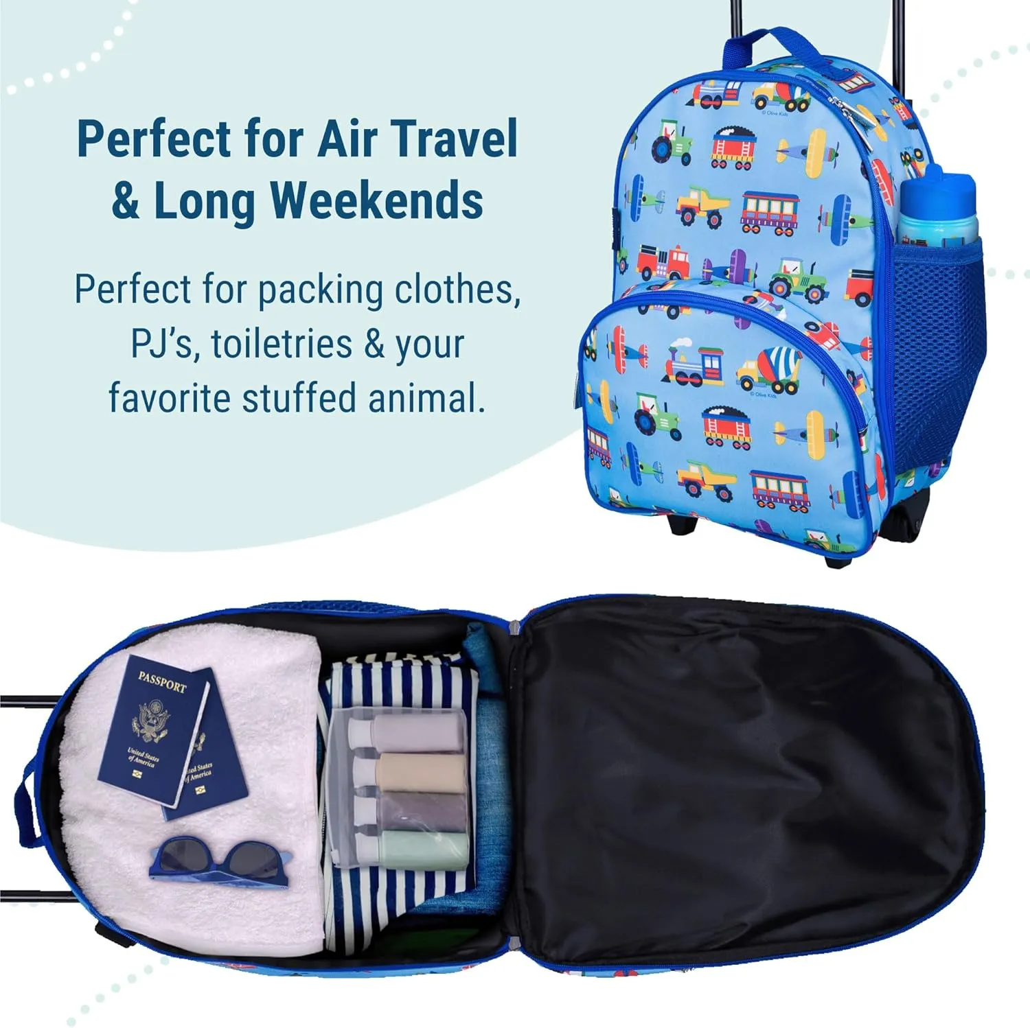 Wildkin Kids Rolling Luggage – Carry-On Size for School & Overnight Travel