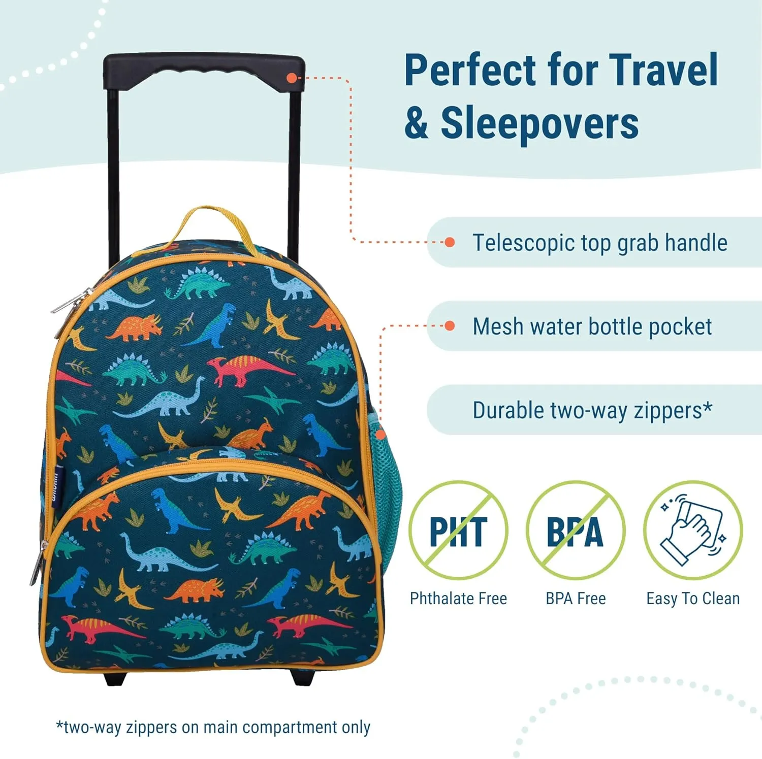 Wildkin Kids Rolling Luggage – Carry-On Size for School & Overnight Travel