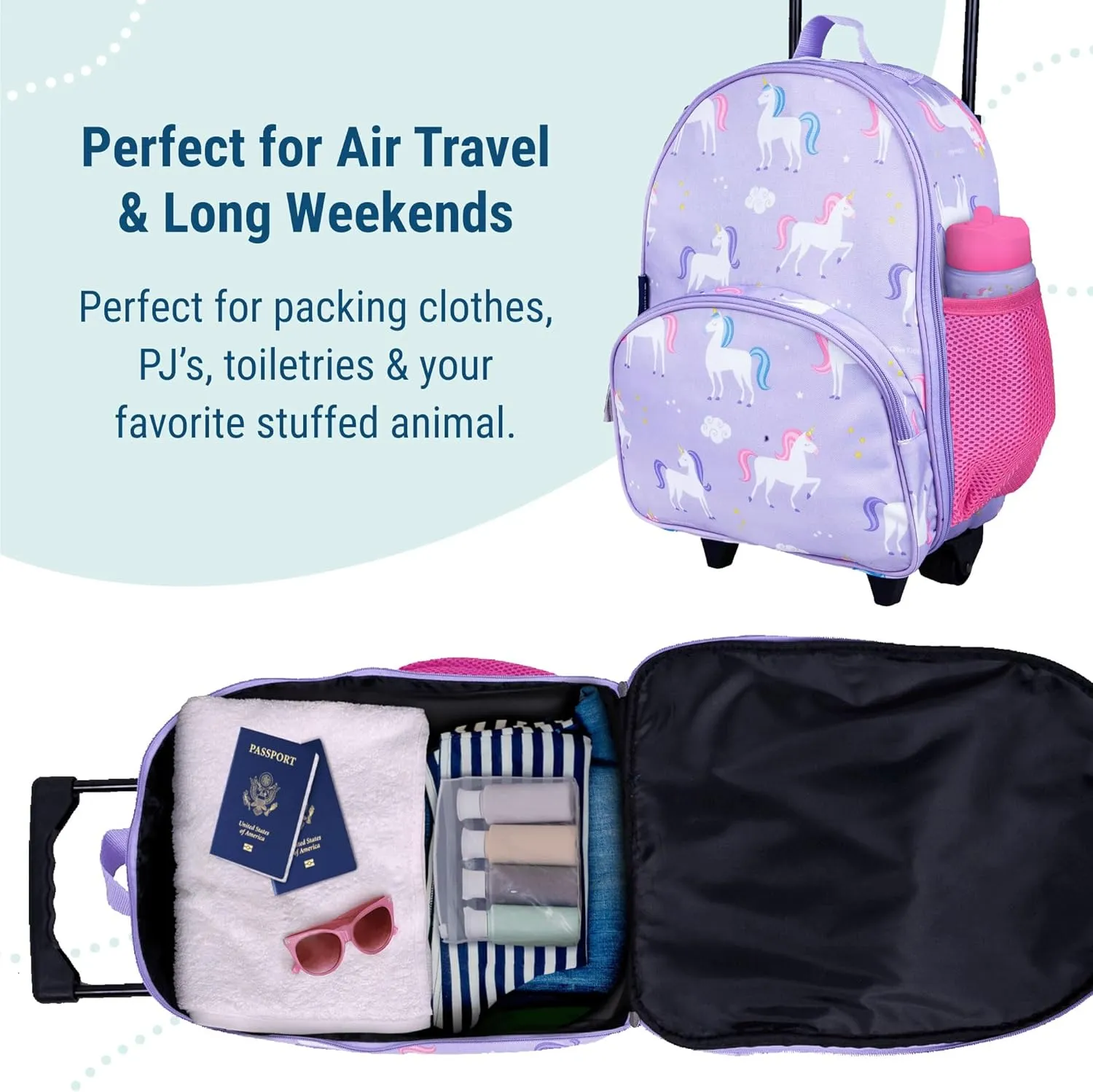 Wildkin Kids Rolling Luggage – Carry-On Size for School & Overnight Travel