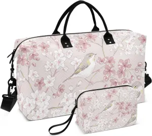 Willow Warbler Bird in Spring Pattern Duffle Bags for Women Men Waterproof Weekender Overnight Bags Hospital Bag Large Tote Bag with Toiletry Bag for Yoga Gym Travel Sport Hospital