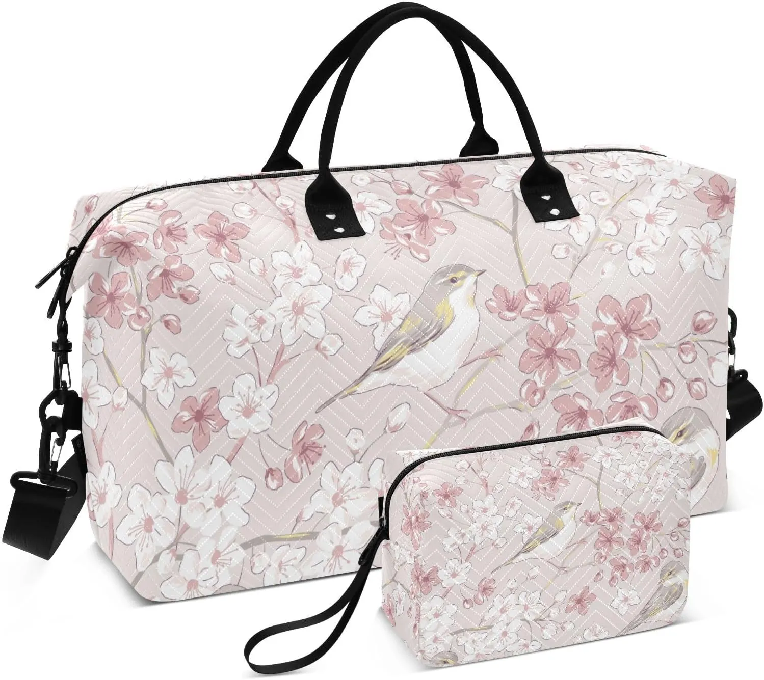Willow Warbler Bird in Spring Pattern Duffle Bags for Women Men Waterproof Weekender Overnight Bags Hospital Bag Large Tote Bag with Toiletry Bag for Yoga Gym Travel Sport Hospital