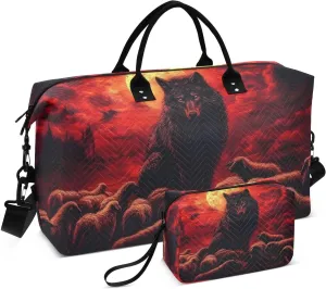 Wolf Red Moon Duffel Bag for Travel Gym Sport, Weekender Travel Bags Carry on Overnight Bag