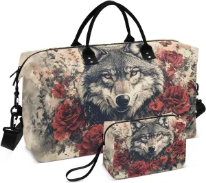 Wolf Vibrant Flower Duffel Bag for Travel Gym Sport, Weekender Travel Bags Carry on Overnight Bag