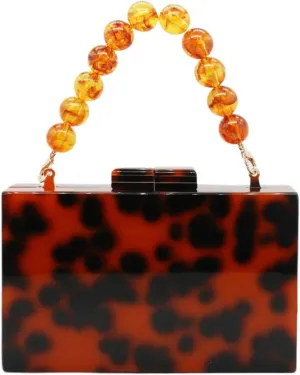 Women Acrylic Evening Clutch Bag Marbling Purse Handbag Stylish Pearl Chain Evening Bag for Wedding Cocktail Party