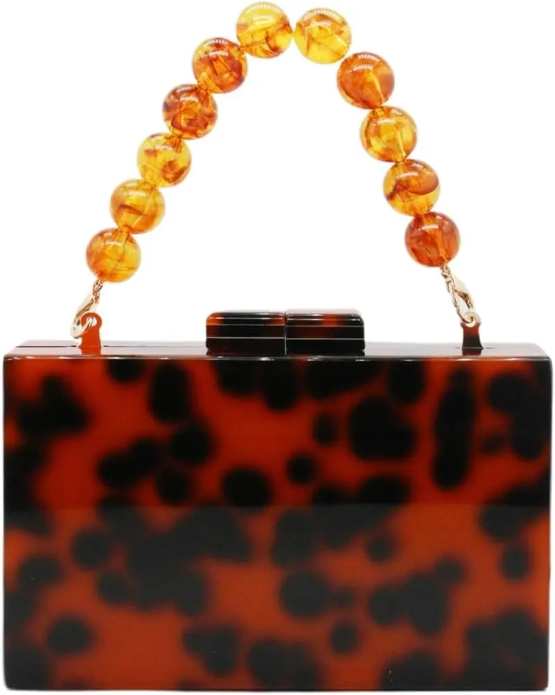Women Acrylic Evening Clutch Bag Marbling Purse Handbag Stylish Pearl Chain Evening Bag for Wedding Cocktail Party