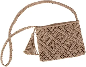 Women Boho Crocheted Purses Summer Beach Crossbody Shoulder Bags Vintage Tote Bag Bohemian Handbags with Tassel
