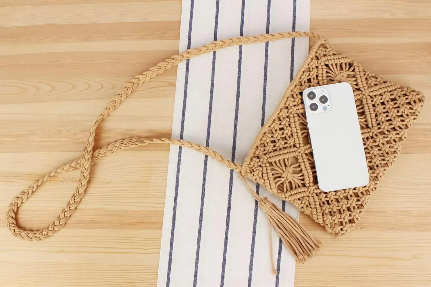 Women Boho Crocheted Purses Summer Beach Crossbody Shoulder Bags Vintage Tote Bag Bohemian Handbags with Tassel