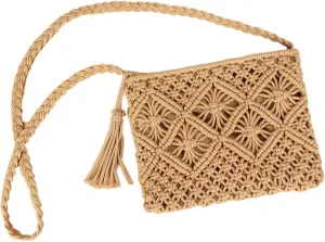 Women Boho Crocheted Purses Summer Beach Crossbody Shoulder Bags Vintage Tote Bag Bohemian Handbags with Tassel