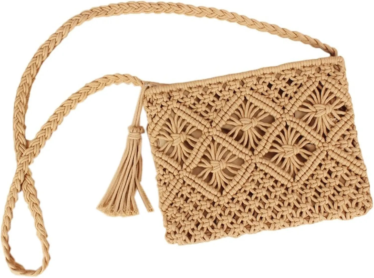 Women Boho Crocheted Purses Summer Beach Crossbody Shoulder Bags Vintage Tote Bag Bohemian Handbags with Tassel
