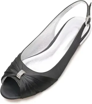 Women Comfort Flat Satin Wedding Shoes Peep Toe Buckle Strap Bridal Evening Party Flats Shoes