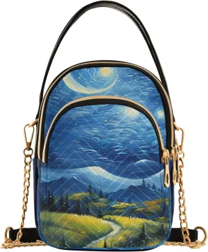 Women Crossbody Handbag Wilderness Path in Starry Night Quilted Chain Bag