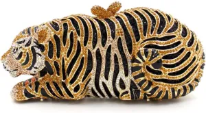 Women Cute Tiger Shaped Evening Clutch Sparkling Rhinestones Handbag Prom Party Purse