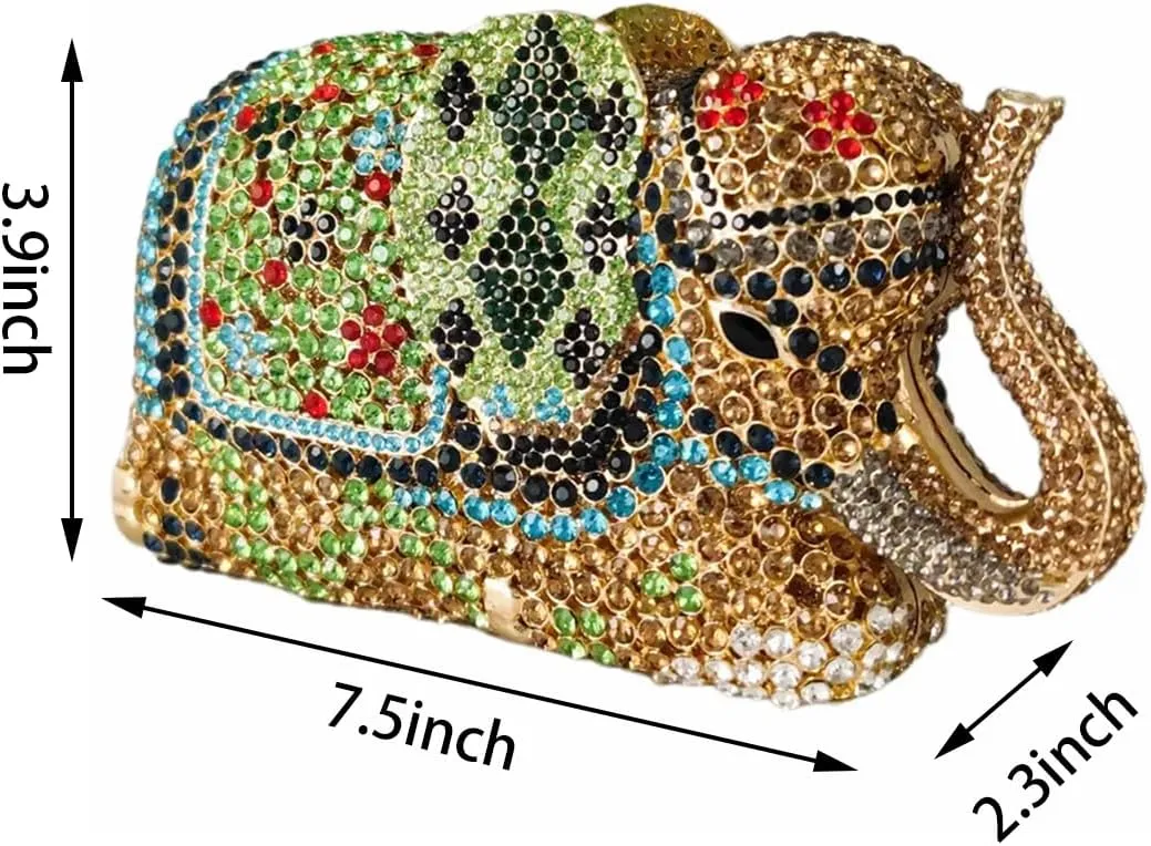 Women Elephant Rhinestone Clutch Bag Sparkly Crystal Evening Bag Luxury Metal Handbag Minaudiere Wedding Party Purse