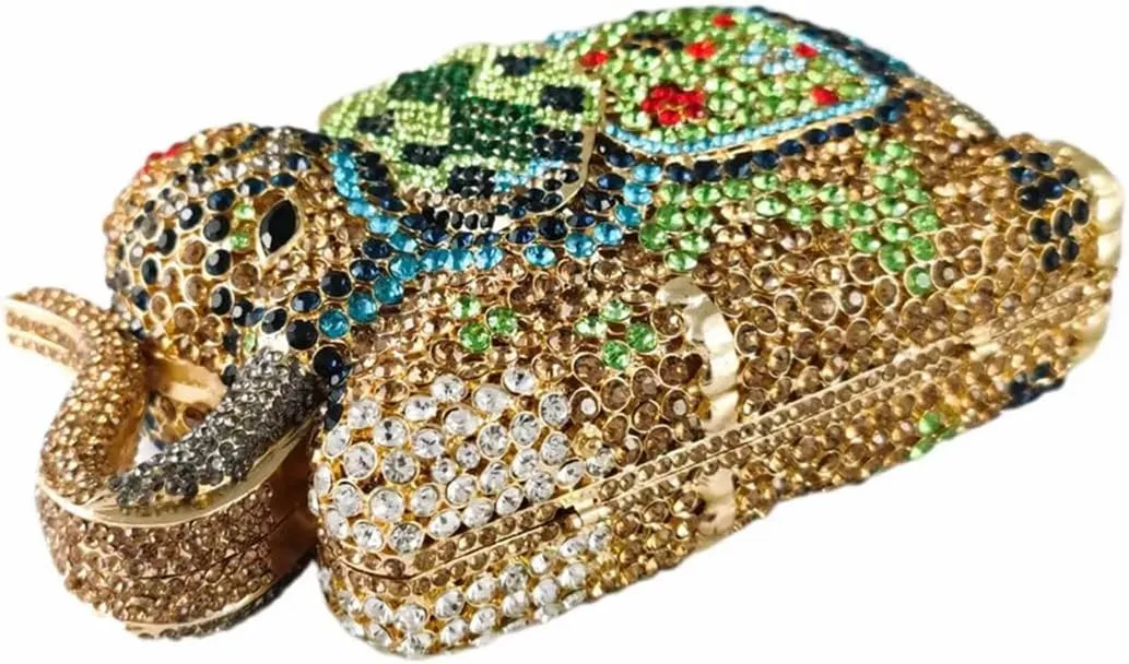 Women Elephant Rhinestone Clutch Bag Sparkly Crystal Evening Bag Luxury Metal Handbag Minaudiere Wedding Party Purse