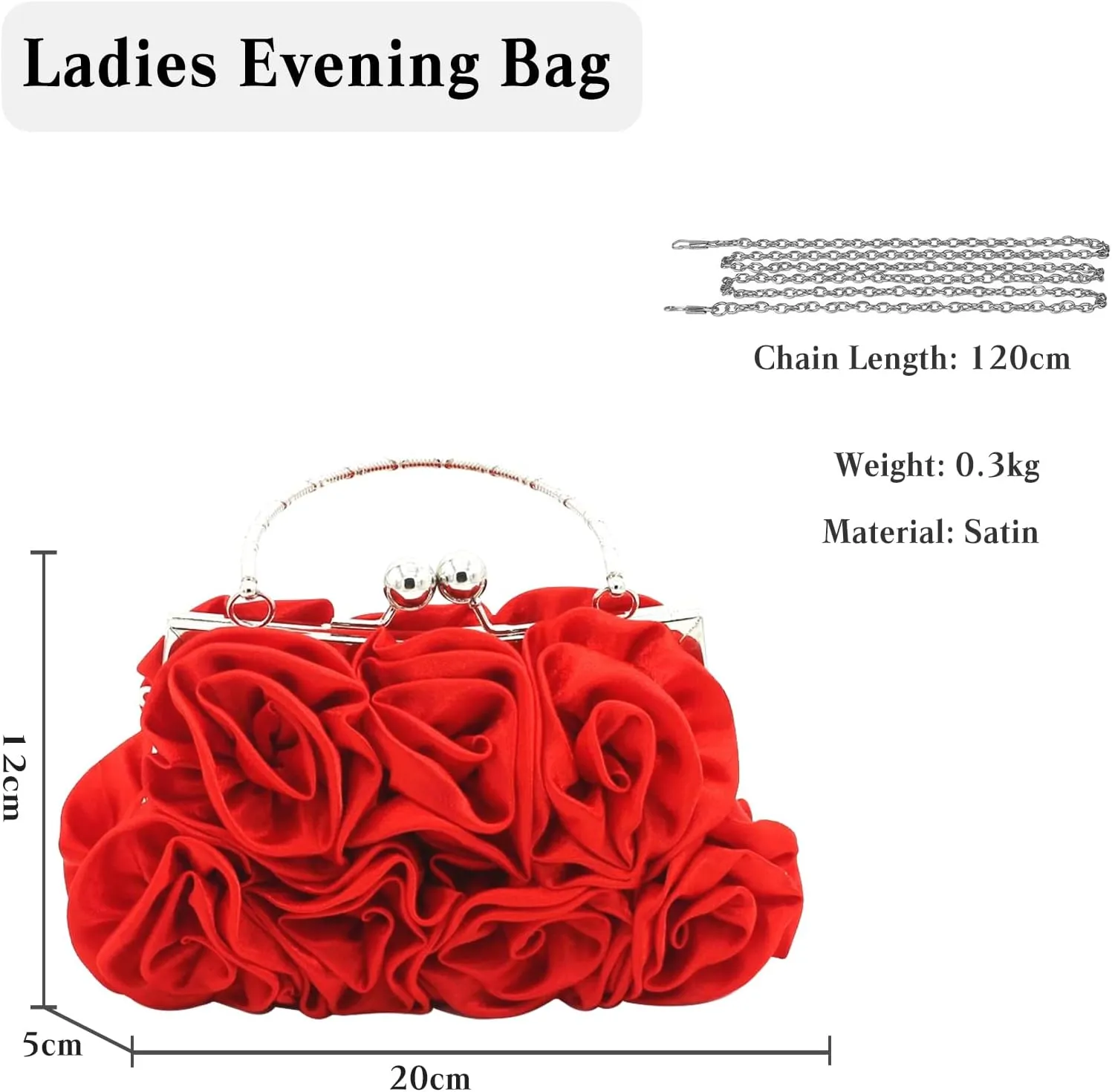 Women Evening Bag Rose Shaped Clutch Bag Satin Handbag Small Shoulder Bag with Kiss Lock