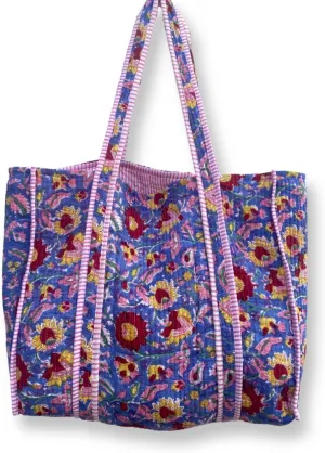 Women Handblock Lightweight Travel Bag Purse Quilted Cotton Handprinted Reversible Tote Bag Shopping, Travel & Picnic Bag for Women