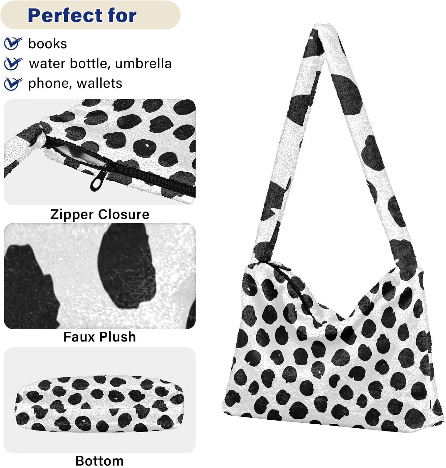 Women Ladies Cute Pinstripe Plush Shoulder BagTote Handbag Purse Faux Fur Shopping Dating Bag Multicolor 1