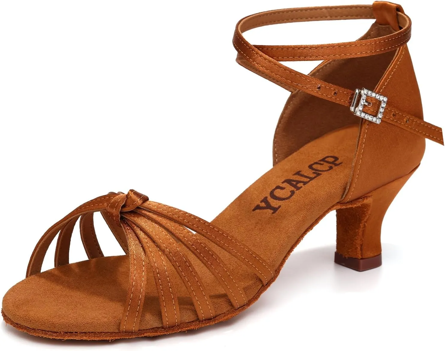 Women Latin Dance Shoes Satin Ballroom Salsa Professional Practice Dancing Shoes, Model EM-217GB-5