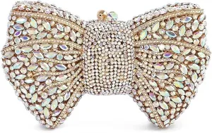 Women Luxury Bowknot Shaped Evening Clutch Sparkling Rhinestones Handbag for Banquet Wedding Party