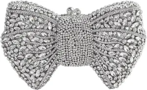 Women Luxury Bowknot Shaped Evening Clutch Sparkling Rhinestones Handbag for Banquet Wedding Party