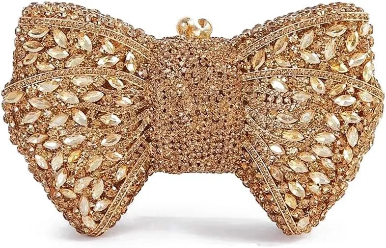 Women Luxury Bowknot Shaped Evening Clutch Sparkling Rhinestones Handbag for Banquet Wedding Party