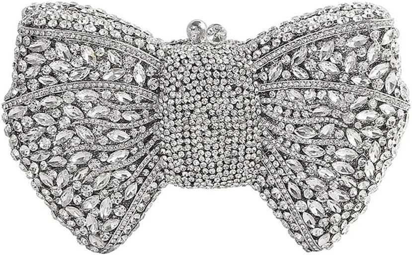 Women Luxury Bowknot Shaped Evening Clutch Sparkling Rhinestones Handbag for Banquet Wedding Party