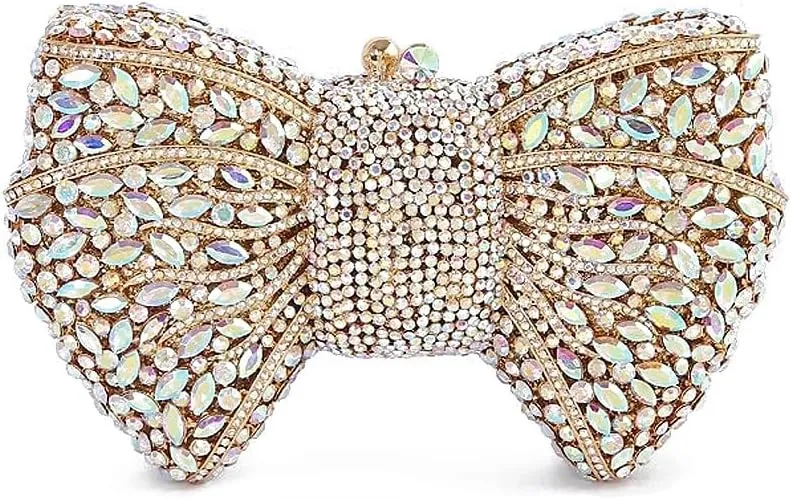 Women Luxury Bowknot Shaped Evening Clutch Sparkling Rhinestones Handbag for Banquet Wedding Party