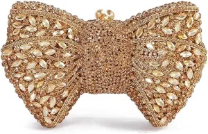 Women Luxury Bowknot Shaped Evening Clutch Sparkling Rhinestones Handbag for Banquet Wedding Party