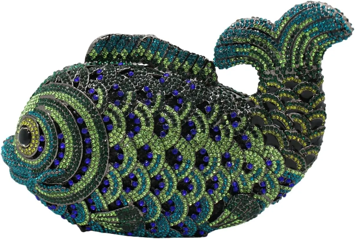 Women Mini Fish Clutch Luxury Rhinestones Purse Sparkling Banquet Handbag Wedding Party Clutch Bag