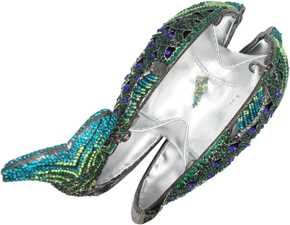Women Mini Fish Clutch Luxury Rhinestones Purse Sparkling Banquet Handbag Wedding Party Clutch Bag
