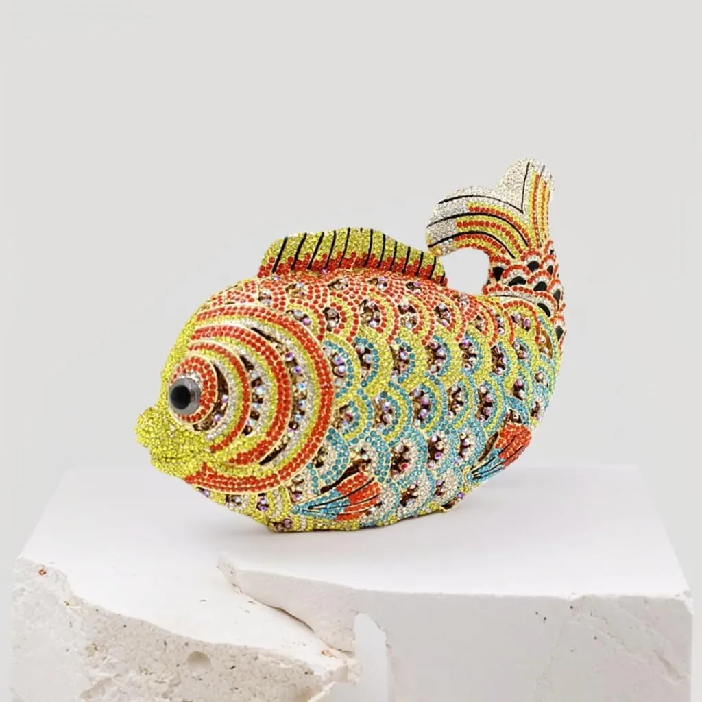 Women Mini Fish Clutch Luxury Rhinestones Purse Sparkling Banquet Handbag Wedding Party Clutch Bag