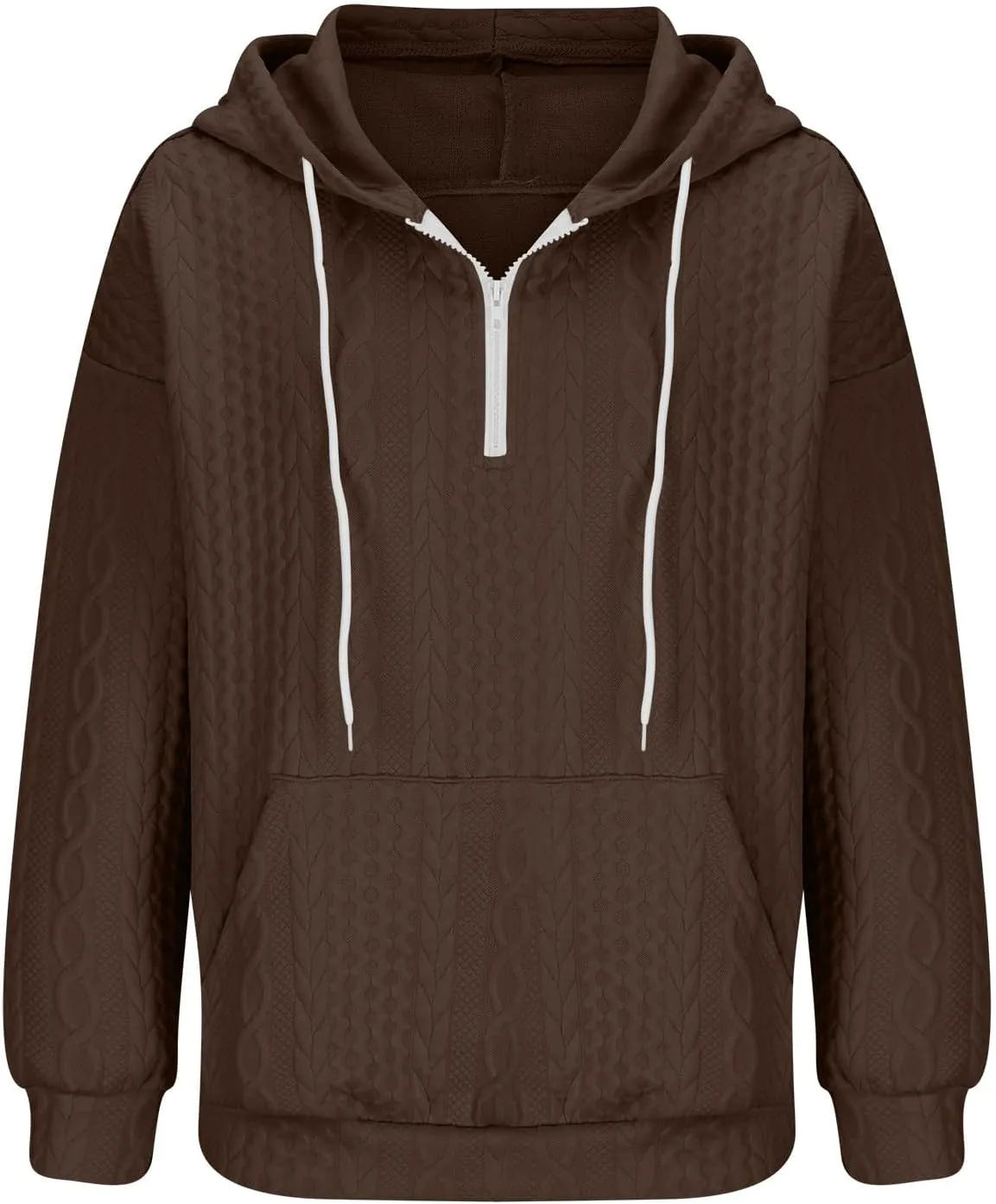 Women Oversized Hoodie Cable Knit Quarter Zip Sweatshirts Drawstring Long Sleeve Pullover 2024 Fall Winter Clothes