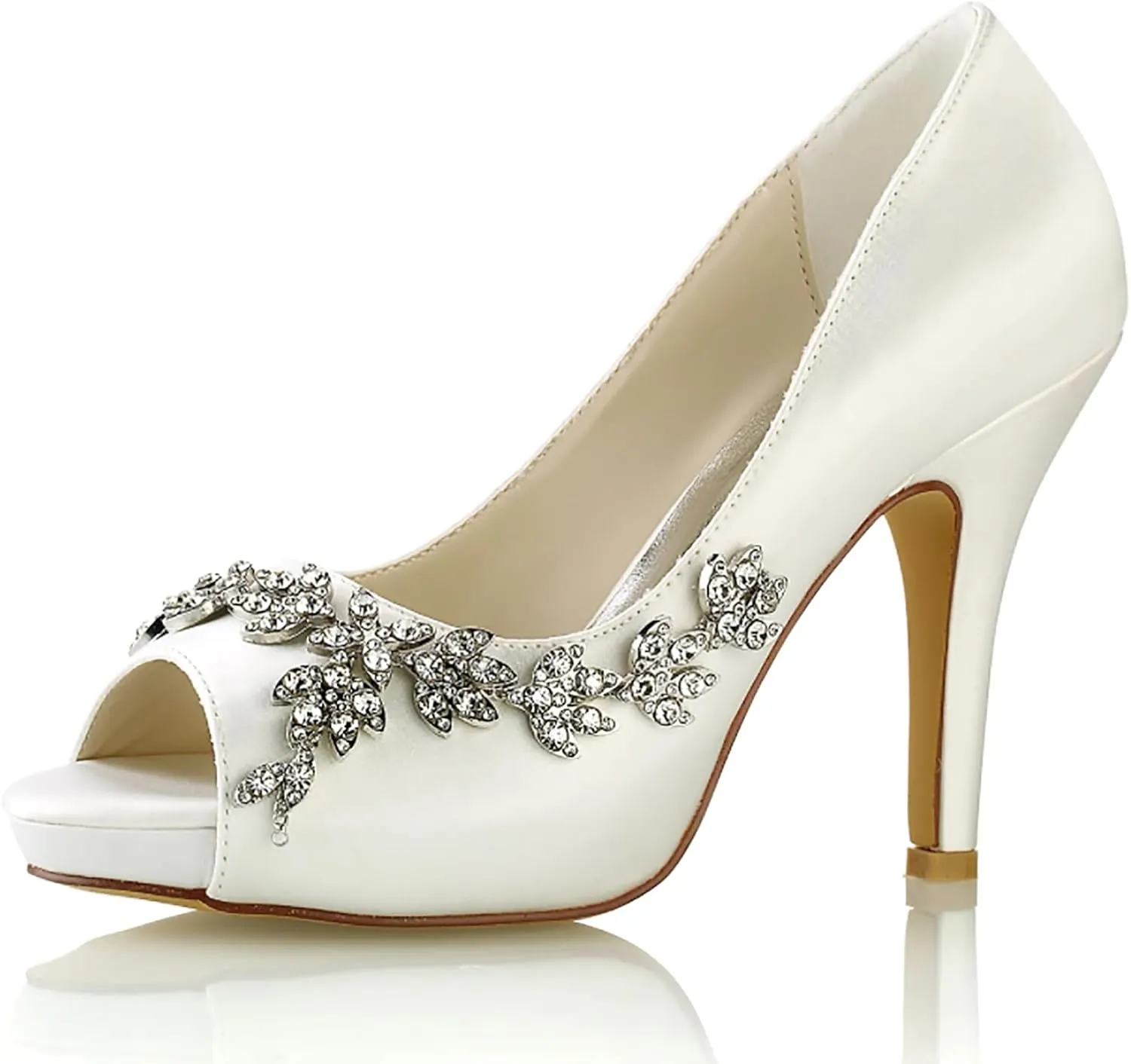 Women Peep Toe Platform Rhinestones Bridal Pumps Satin Stiletto Heels Slip On Wedding Bride Shoes with Crystal High Heel Wedding Pump