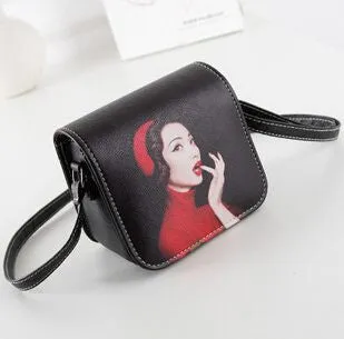 Women PU Leather Cat Wearing Big Glasses Print Shoulder Handbags Bag