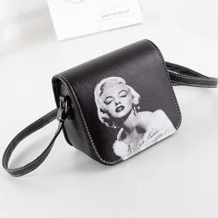 Women PU Leather Cat Wearing Big Glasses Print Shoulder Handbags Bag