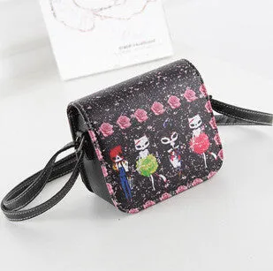 Women PU Leather Cat Wearing Big Glasses Print Shoulder Handbags Bag
