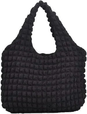 Women Puffer Tote Bag Baggu Puffy Tote Bag Fluffy Tote Bag Padded Bag Puffy Bags for Girl Aesthetic Tote Bag (Black)