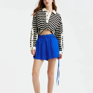Women Rugby Polo Shirt Vintage Long Sleeve Oversized Striped Shirt Y2k Lapel Collar Pullover Crop Top 90s Streetwear