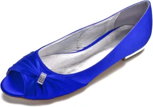 Women Satin Rhinestones Wedding Flats for Bride Prom Evening Party Dress Shoes Evening Party Wedding Dress Closed Party Low Shoes