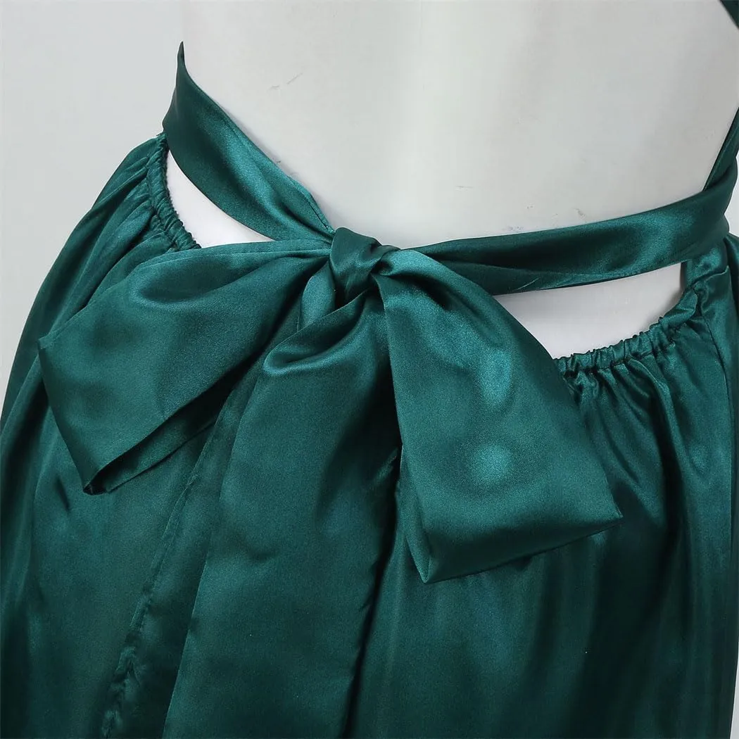 Women Sexy V-Neck Backless Evening Dress Elegant Cross Bandage Satin Party Long Dress Sleeveless A-Line Vestido