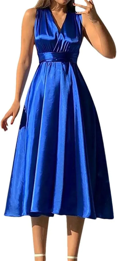 Women Sexy V-Neck Backless Evening Dress Elegant Cross Bandage Satin Party Long Dress Sleeveless A-Line Vestido