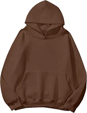 Women Solid Basic Loose Fleece Hoodies Sweatshirt Oversized Long Sleeve Drop Shoulder Kangaroo Pockets Pullovers Top