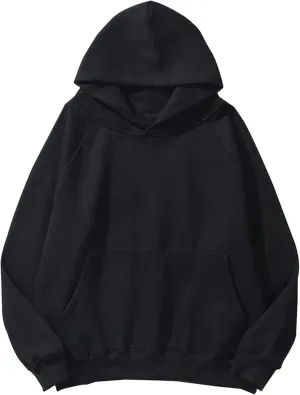 Women Solid Basic Loose Fleece Hoodies Sweatshirt Oversized Long Sleeve Drop Shoulder Kangaroo Pockets Pullovers Top