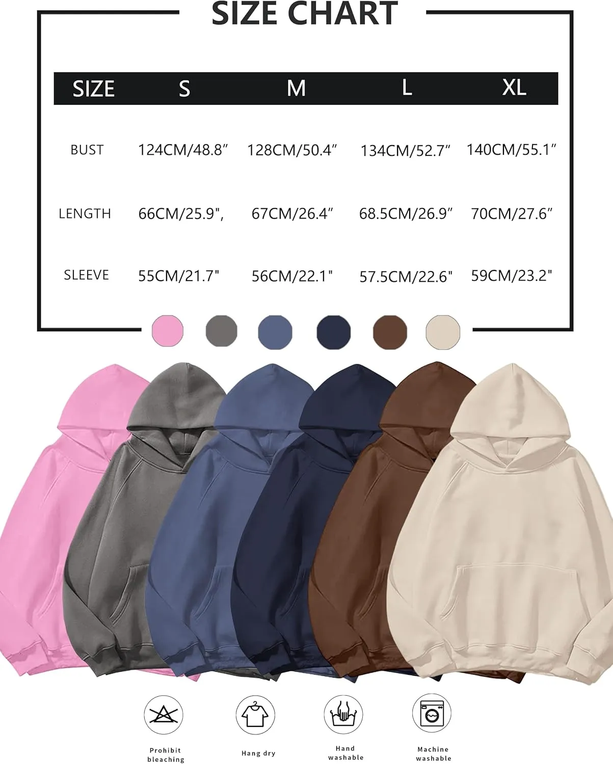 Women Solid Basic Loose Fleece Hoodies Sweatshirt Oversized Long Sleeve Drop Shoulder Kangaroo Pockets Pullovers Top